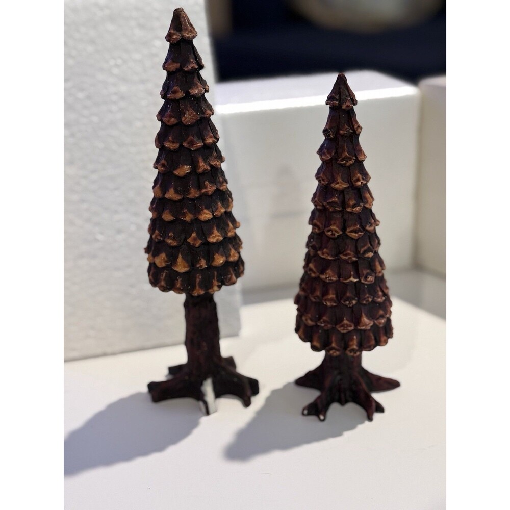 Department 56 Village PINE CONE TREES Rustic Brown Tones 5221-3 (Set of 2) Flaw